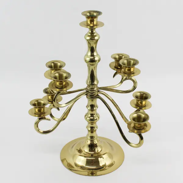 Vintage Solid Brass 9-Candle Candelabra Multi-Arm Holder 13.5in 