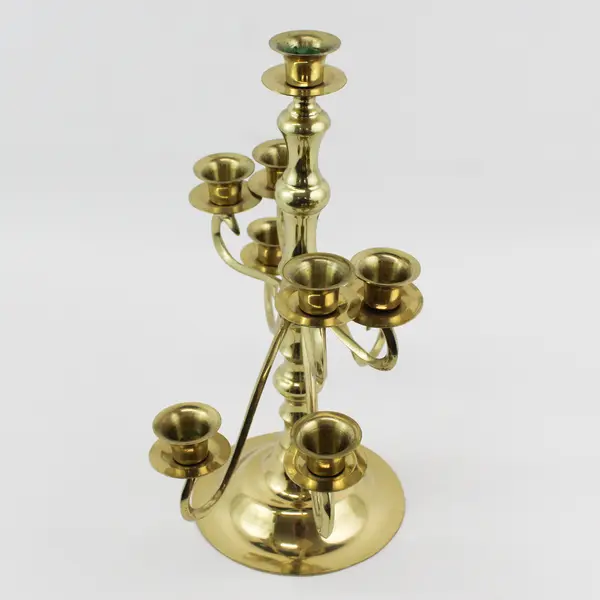 Vintage Solid Brass 9-Candle Candelabra Multi-Arm Holder 13.5in 