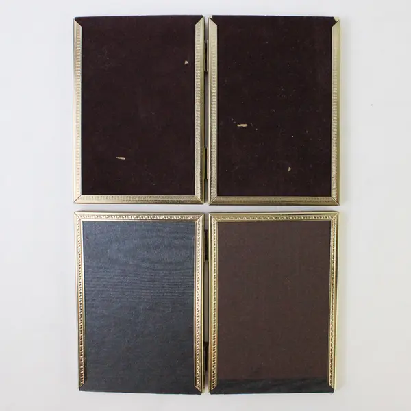 Lot of 2 VTG Gold-Tone Double Fold Non-Glare Glass Picture Frames 3-1/2" x 5"