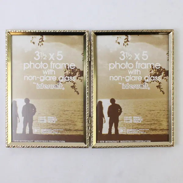 Lot of 2 VTG Gold-Tone Double Fold Non-Glare Glass Picture Frames 3-1/2" x 5"