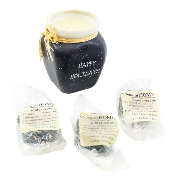 Lot Of 4: 1 Unbranded Ceramic Candle Holder & 3 Colonial Winter Wood Tea Light