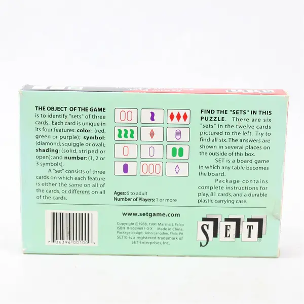 SET The Family Game of Visual Perception Card Game, Complete 1991
