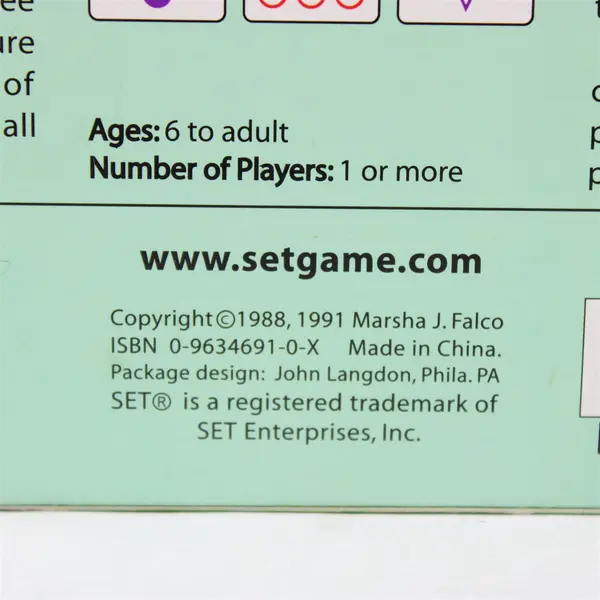 SET The Family Game of Visual Perception Card Game, Complete 1991