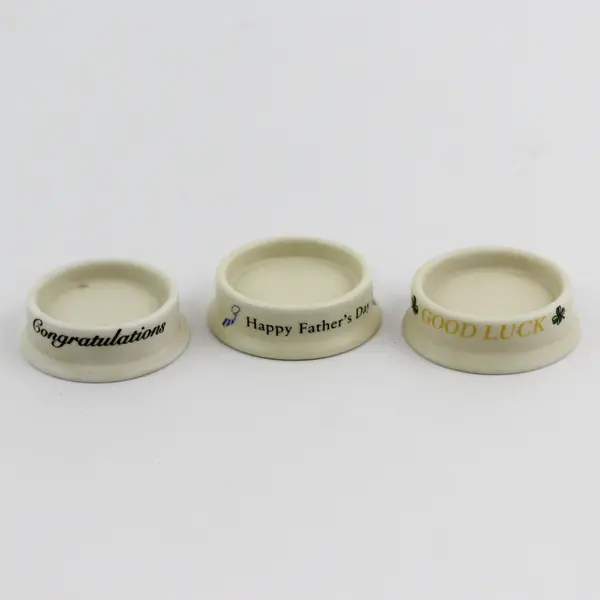 3 Goebel Ceramic Figurine Stands  2" Good Luck Congratulations Father's Day