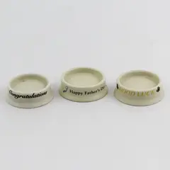 3 Goebel Ceramic Figurine Stands  2" Good Luck Congratulations Father's Day