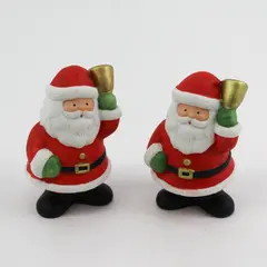 2 Ceramic Bell Ringing Santa Figurines 3.25"