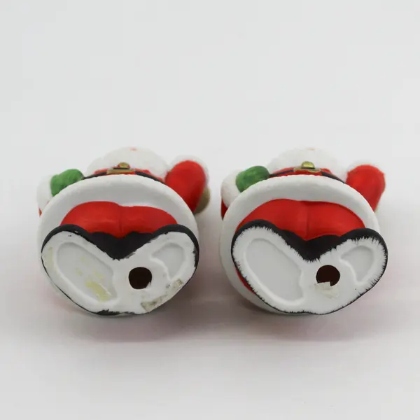 2 Ceramic Bell Ringing Santa Figurines 3.25"