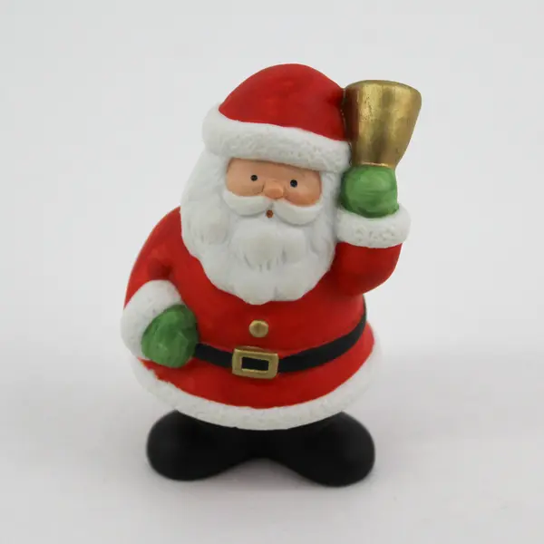 2 Ceramic Bell Ringing Santa Figurines 3.25"