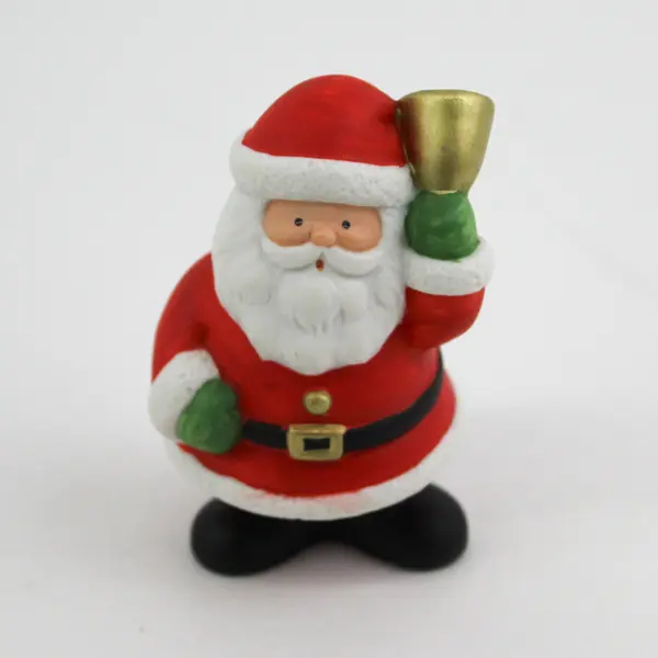 2 Ceramic Bell Ringing Santa Figurines 3.25"