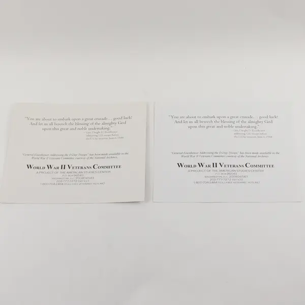 Lot Of 2 Eisenhower Addressing D-Day Troops WWII Veterans Committee Reproduction