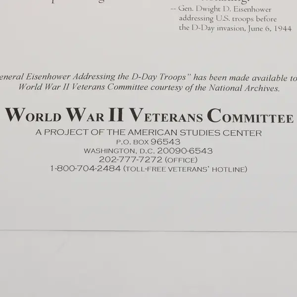 Lot Of 2 Eisenhower Addressing D-Day Troops WWII Veterans Committee Reproduction