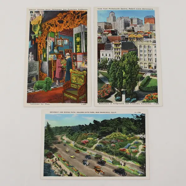 Lot Of 3 San Francisco Postcards 1930s Portsmouth Sq. Chinatown Golden Gate Park