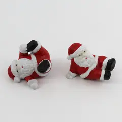 2 Handpainted Ceramic Tumbling Santa Figurines 2.75"