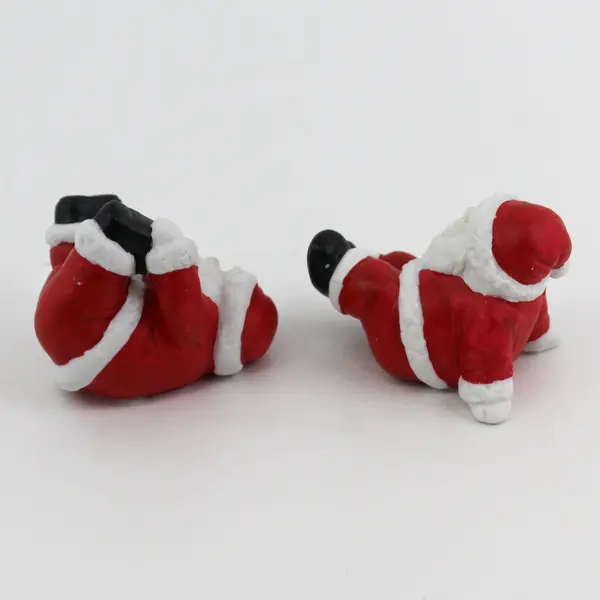 2 Handpainted Ceramic Tumbling Santa Figurines 2.75"