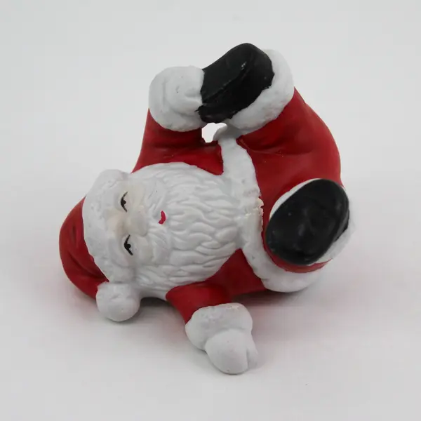 2 Handpainted Ceramic Tumbling Santa Figurines 2.75"