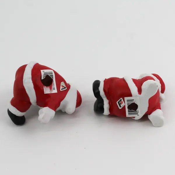 2 Handpainted Ceramic Tumbling Santa Figurines 2.75"