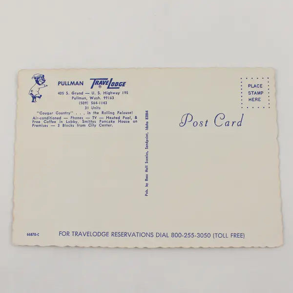 Vintage Pullman Travelodge Motel Pullman Washington Postcard 1960s WSU