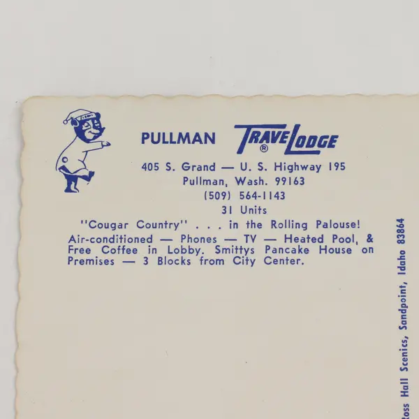 Vintage Pullman Travelodge Motel Pullman Washington Postcard 1960s WSU