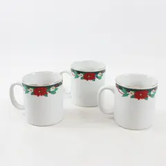 Set of 3 Tienshan Fine China Deck the Halls Poinsettia Holiday Mugs 