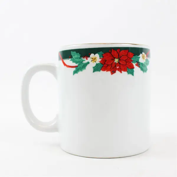 Set of 3 Tienshan Fine China Deck the Halls Poinsettia Holiday Mugs 