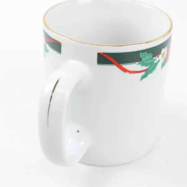 Set of 3 Tienshan Fine China Deck the Halls Poinsettia Holiday Mugs 