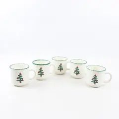 Set of 5 Furio Christmas Tree Coffee Mugs Green Sponge Rim Italy