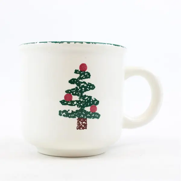Set of 5 Furio Christmas Tree Coffee Mugs Green Sponge Rim Italy