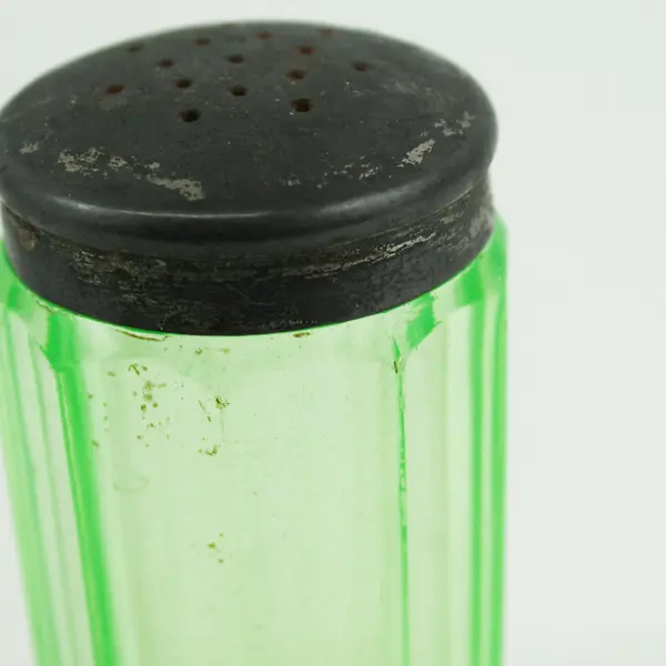 Uranium Glass Sugar Shaker Heavy 10 Paneled