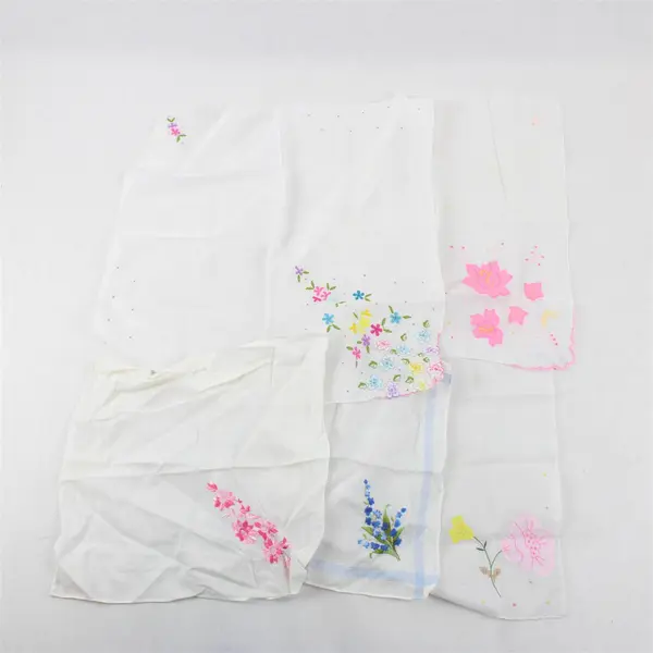 Lot of 5 Vintage Pastel Floral Embroidered Handkerchiefs FLAWED