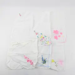 Lot of 5 Vintage Pastel Floral Embroidered Handkerchiefs FLAWED