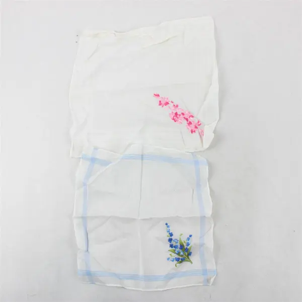 Lot of 5 Vintage Pastel Floral Embroidered Handkerchiefs FLAWED