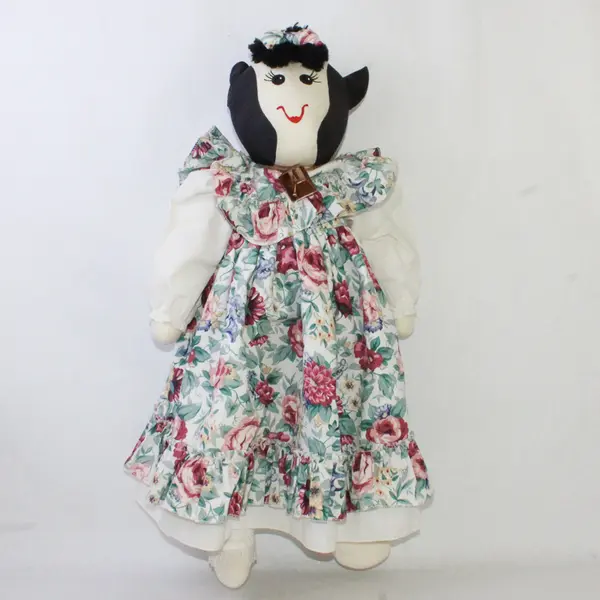 Vintage Cow Fabric Doll 22" in Dress w/Cow Bell Soft Cloth Doll Country Toy