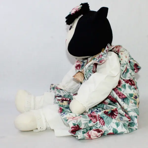Vintage Cow Fabric Doll 22" in Dress w/Cow Bell Soft Cloth Doll Country Toy