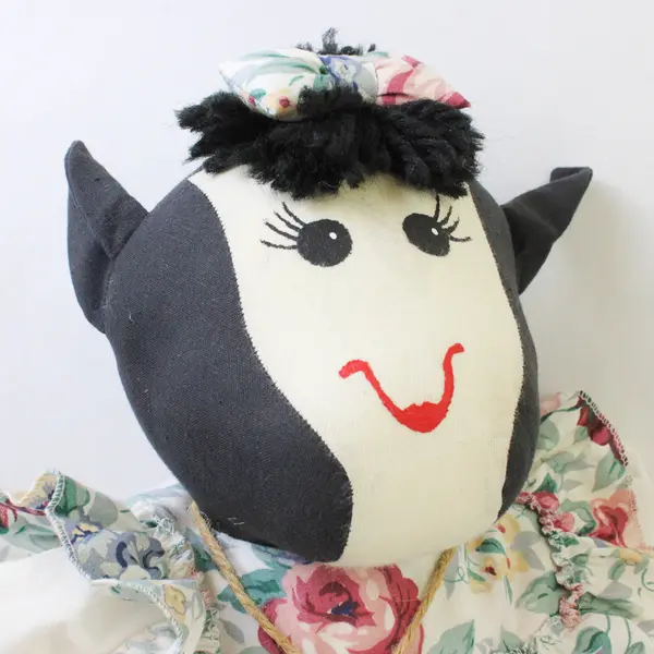 Vintage Cow Fabric Doll 22" in Dress w/Cow Bell Soft Cloth Doll Country Toy
