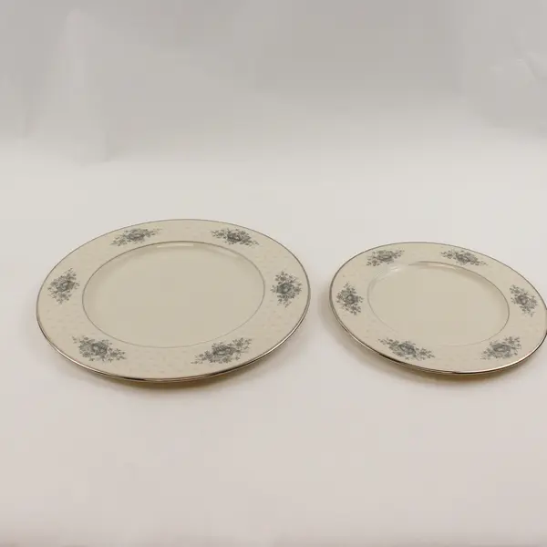 Lot Of 2 Lenox Beacon Hill (Older) Pattern Silver Trim Dinner & Salad Plates