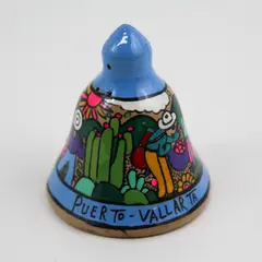 Hand Painted Puerto Vallarta Terracotta Souvenir Bell Village Scene