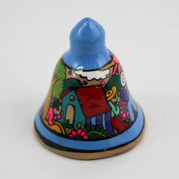 Hand Painted Puerto Vallarta Terracotta Souvenir Bell Village Scene