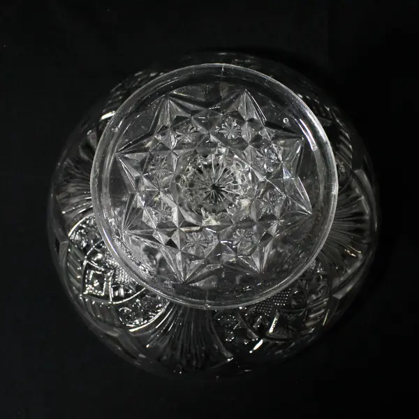 Early American Pressed Glass Compote Diamond Button Fan Floral Pattern
