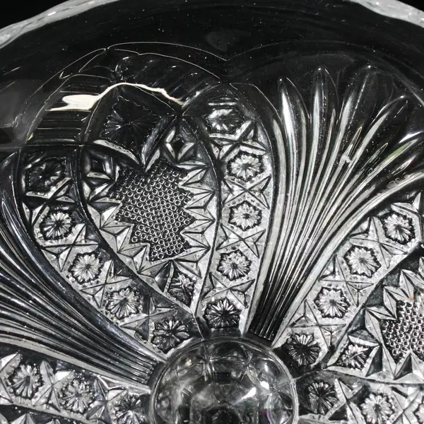 Early American Pressed Glass Compote Diamond Button Fan Floral Pattern