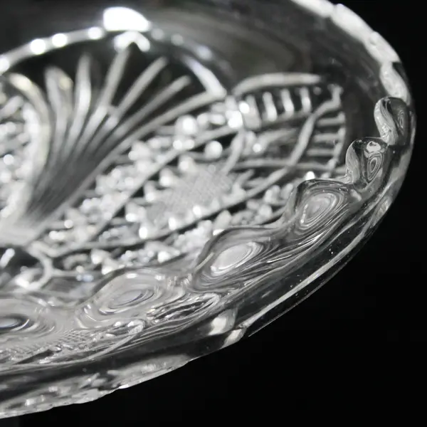 Early American Pressed Glass Compote Diamond Button Fan Floral Pattern