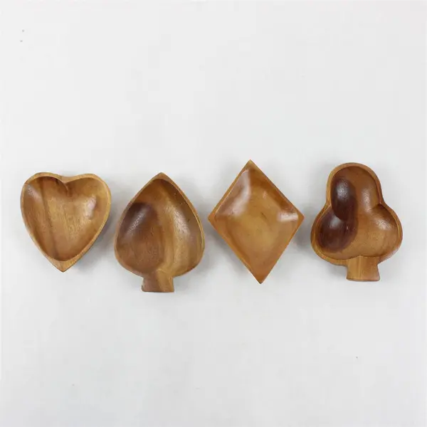 Vintage Monkey Pod Wood Nut Bowls Card Suits Heart Club Spade Diamond