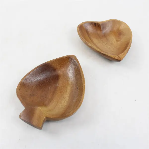 Vintage Monkey Pod Wood Nut Bowls Card Suits Heart Club Spade Diamond