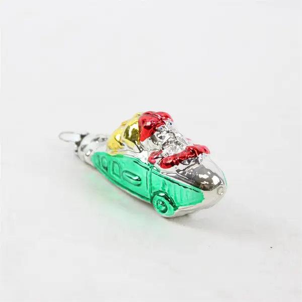 VTG West German Mercury Glass Santa Ornament In Car/Plane 3.5" Long Good