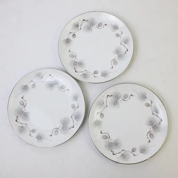 Lot Of 3 Narumi Pinehurst Pattern Silver Trim Bread/Butter Plates 6.75" Diameter
