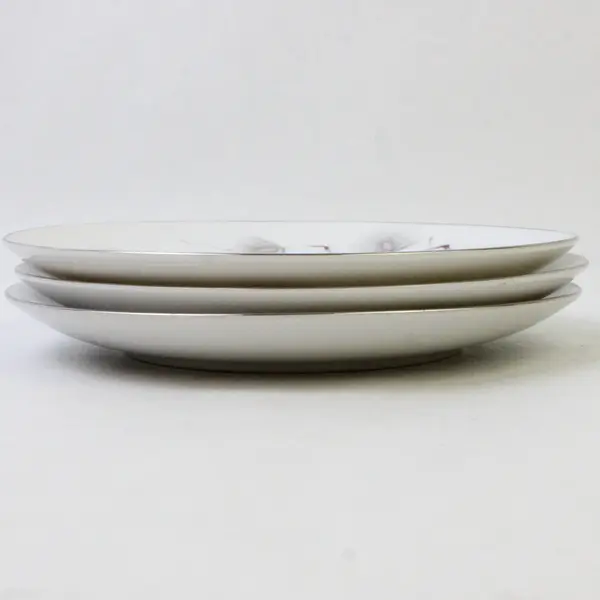 Lot Of 3 Narumi Pinehurst Pattern Silver Trim Bread/Butter Plates 6.75" Diameter