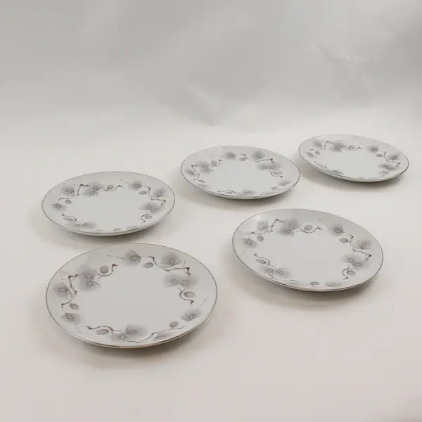 Lot Of 5 Narumi Pinehurst Pattern Silver Trim Bread/Butter Plates 6.75" Diameter