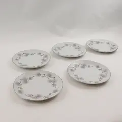 Lot Of 5 Narumi Pinehurst Pattern Silver Trim Bread/Butter Plates 6.75" Diameter