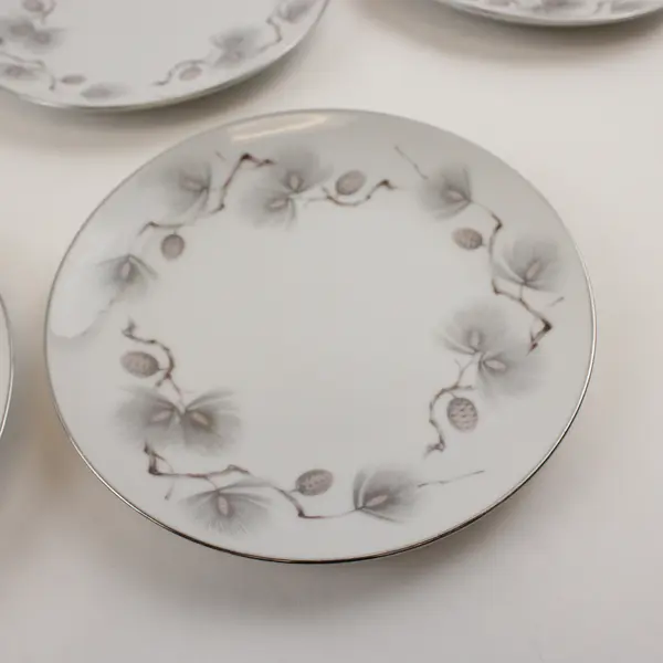 Lot Of 5 Narumi Pinehurst Pattern Silver Trim Bread/Butter Plates 6.75" Diameter
