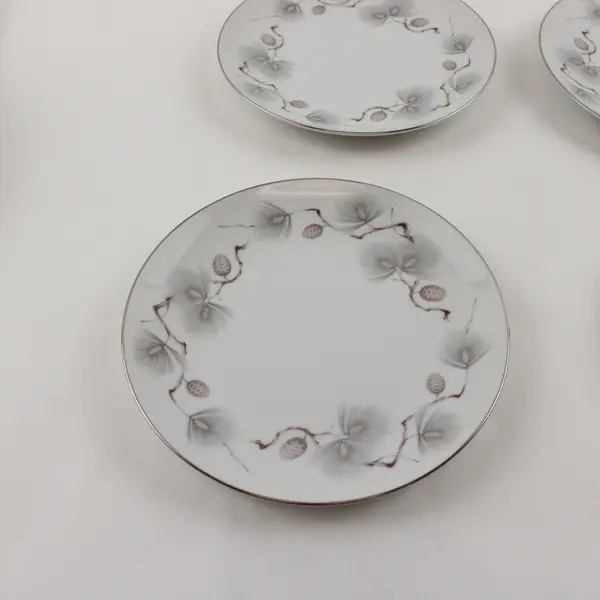 Lot Of 5 Narumi Pinehurst Pattern Silver Trim Bread/Butter Plates 6.75" Diameter