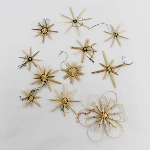 Lot of 12 Scandinavian Swedish Star-Shaped Woven Straw Christmas Ornaments